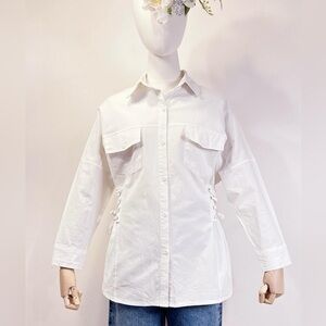 🤍 Cotton White Tie-Waist Shirt